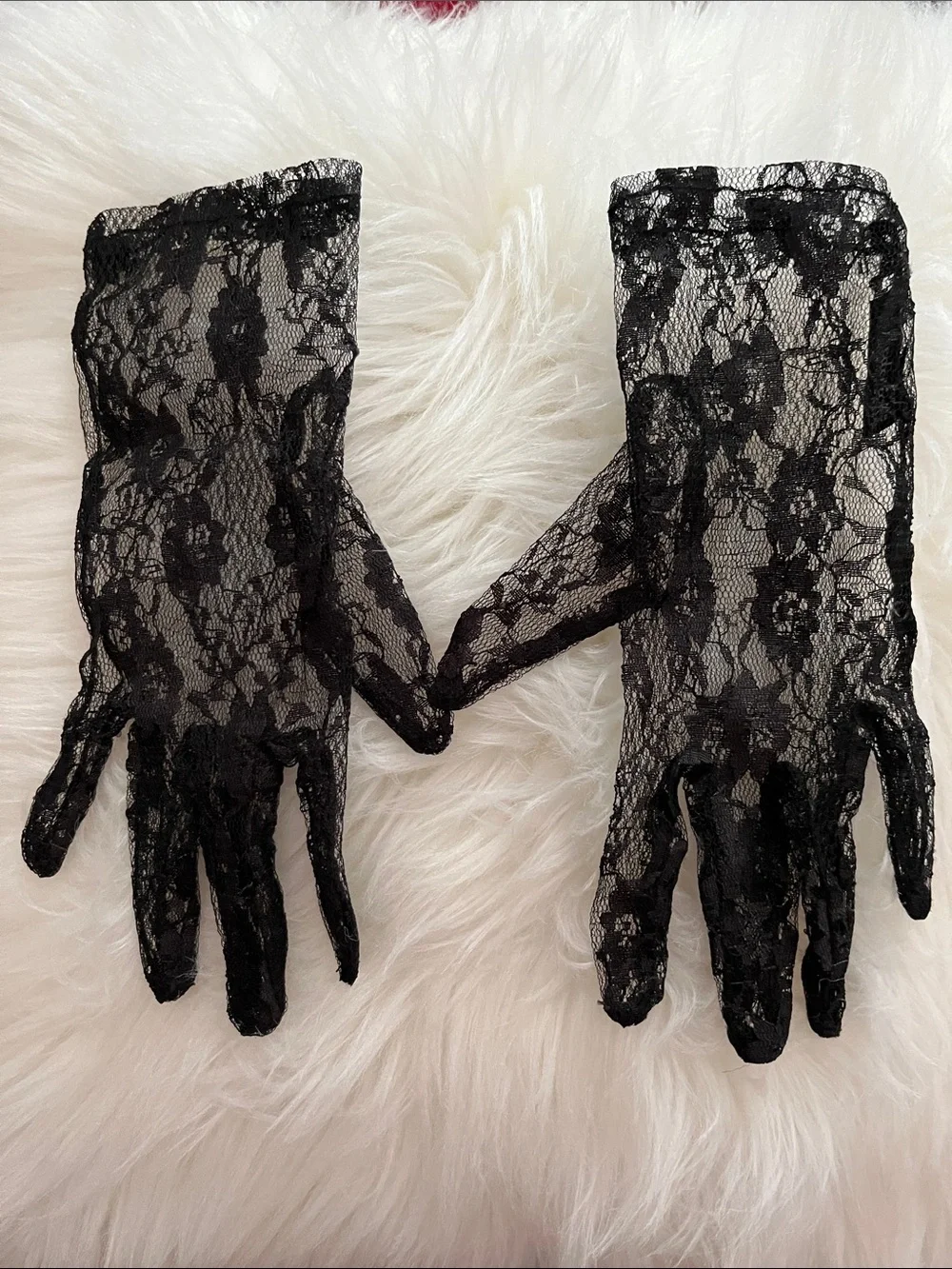 Frederick's of Hollywood Black Floral Lace Gloves
